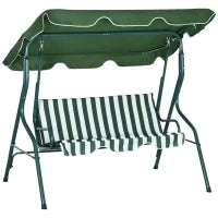 Dondolo 3 Posti con Tettuccio Regolabile e Cuscini, in Acciaio e Poliestere, 170x110x153 cm, Verde e Bianco