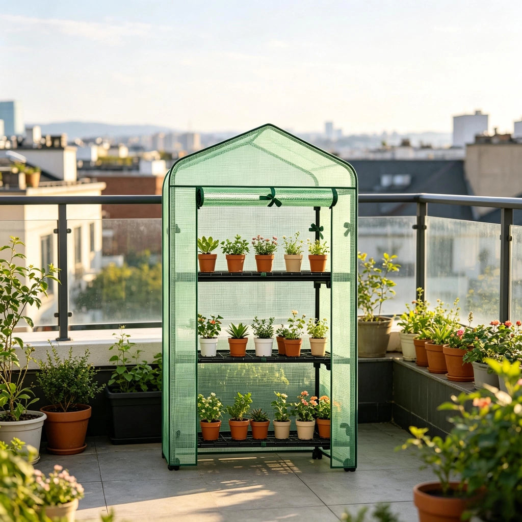 Serra a tunnel con ruote e 3 ripiani in rete, porta a zip arrotolabile, PE rinforzato verde 70 × 50 × 130 cm