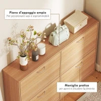 Scarpiera Ingresso Salvaspazio Slim con 4 Ante a Ribalte, Mobile Scarpiera Moderna per 24 Paia di Scarpe con Ripiani Regolabili, Portascarpe in Legno, 120x24x81cm, Color Legno