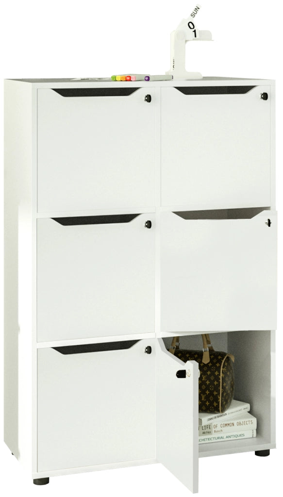 Casellario in legno verniciato con 6 caselle ad ante cm. 80x40x121,6h
