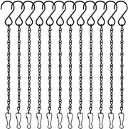 12 pacchi di catene di sostegno nere, 25 cm, per maniglie di sostegno, maniglie per piante di giardino, catene metalliche con ganci e clip per cesti di cibo, gong per vento, lampioni, vasi per piante e ornamenti decorativi