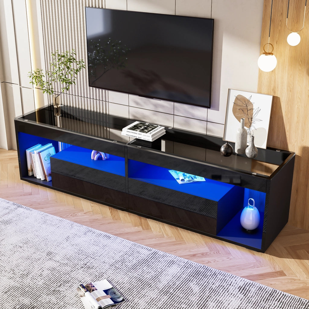 Mobile TV con 2 cassetti e illuminazione LED - per soggiorno - 180x40x46 cm - nero