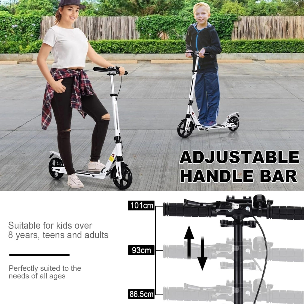 Scooter pieghevole con 2 ruote e freno, monopattino per bambini con 3 altezze regolabili, skateboard, carico fino a 100 kg, per bambini oltre 8 anni e adulti