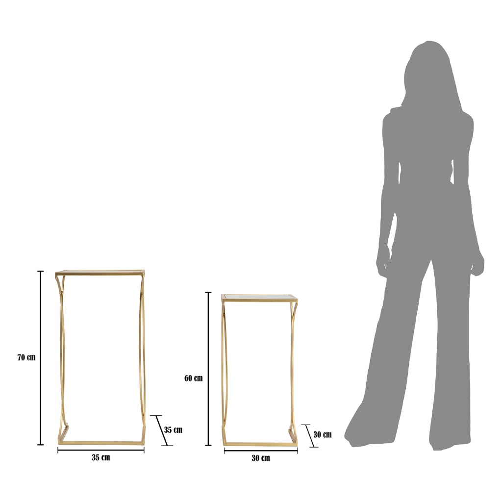 Gane, Tavolino da Salotto set da 2 Modulabili, 35x35x70h cm oro