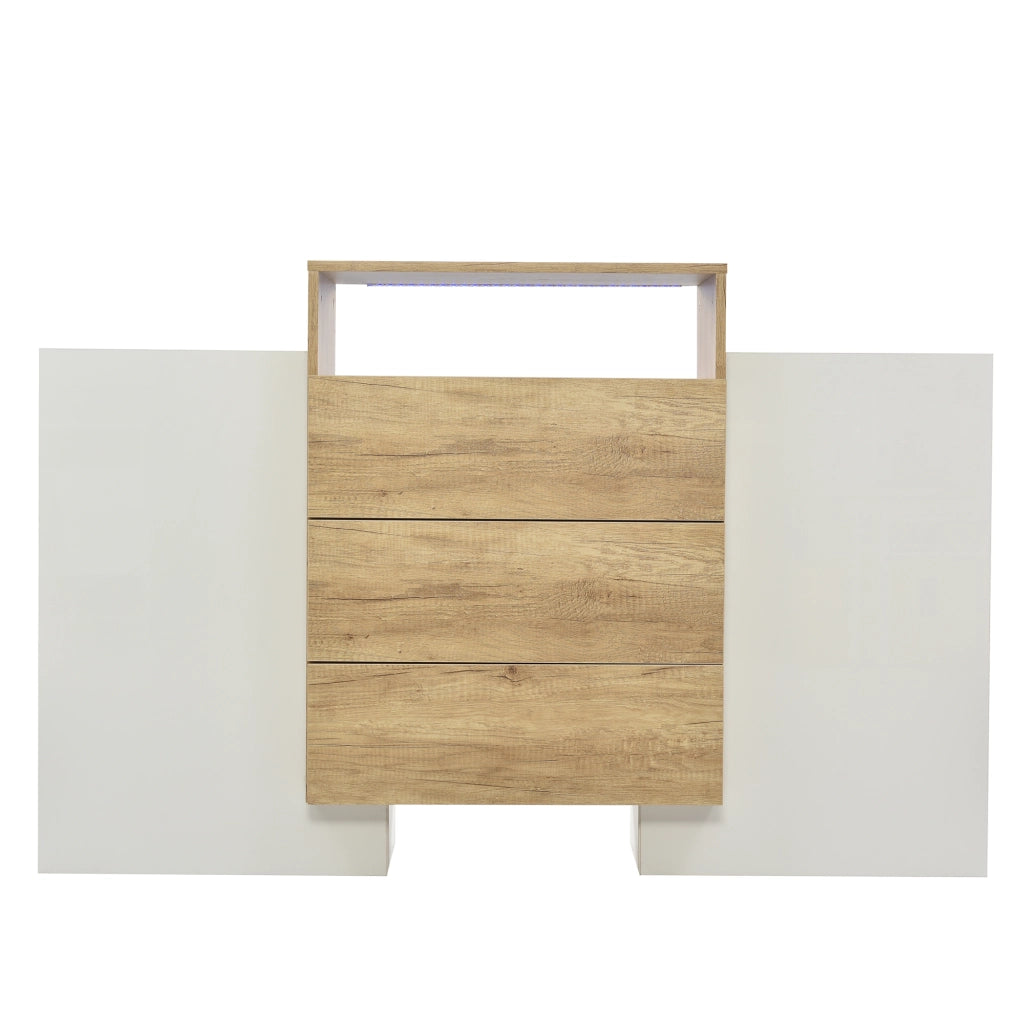 Sideboard moderno - Zephmum - 140cm - Bianco lucido e colore legno - Effetti luce LED multicolore