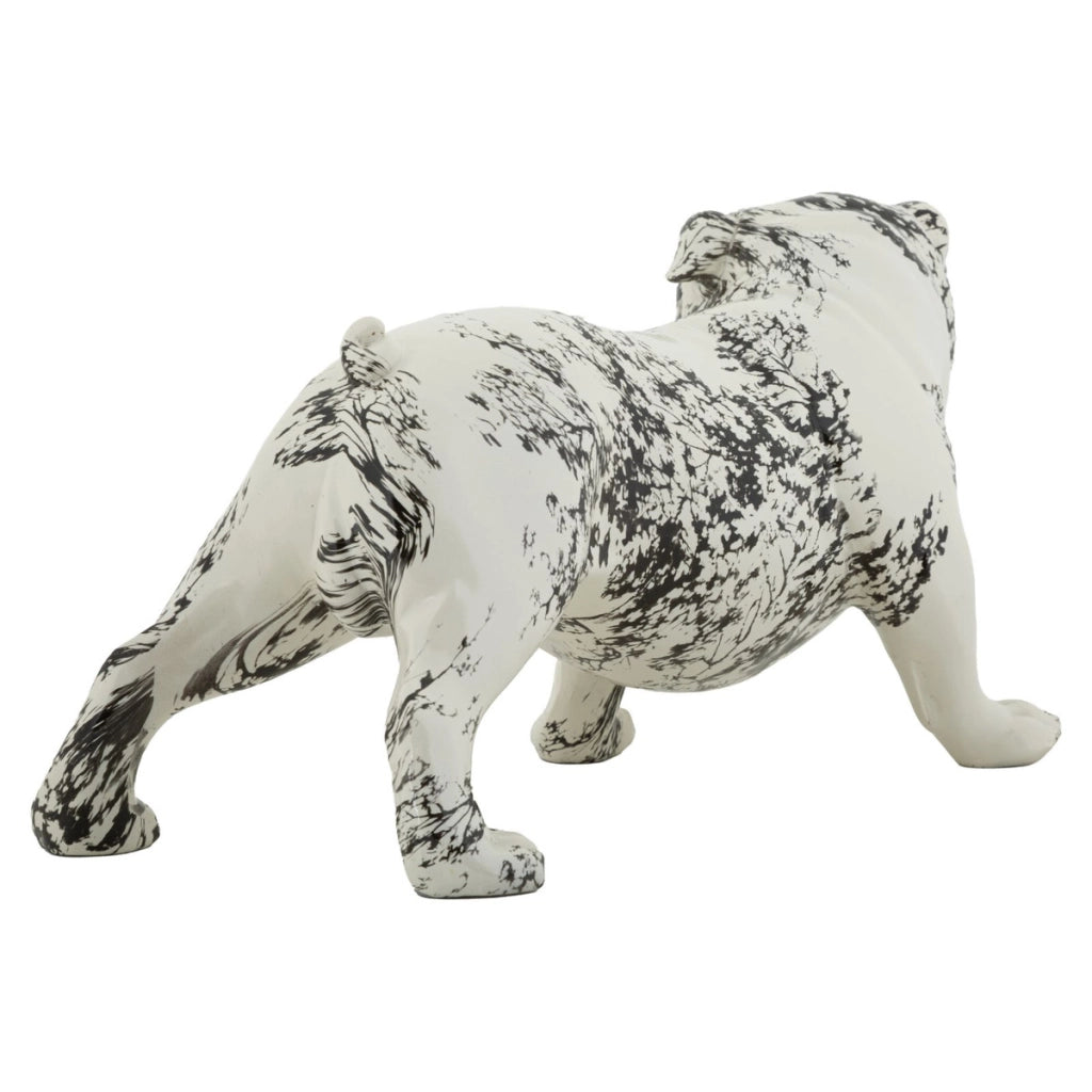 Scultura Bulldog decorativa in poliresina bianco e nero