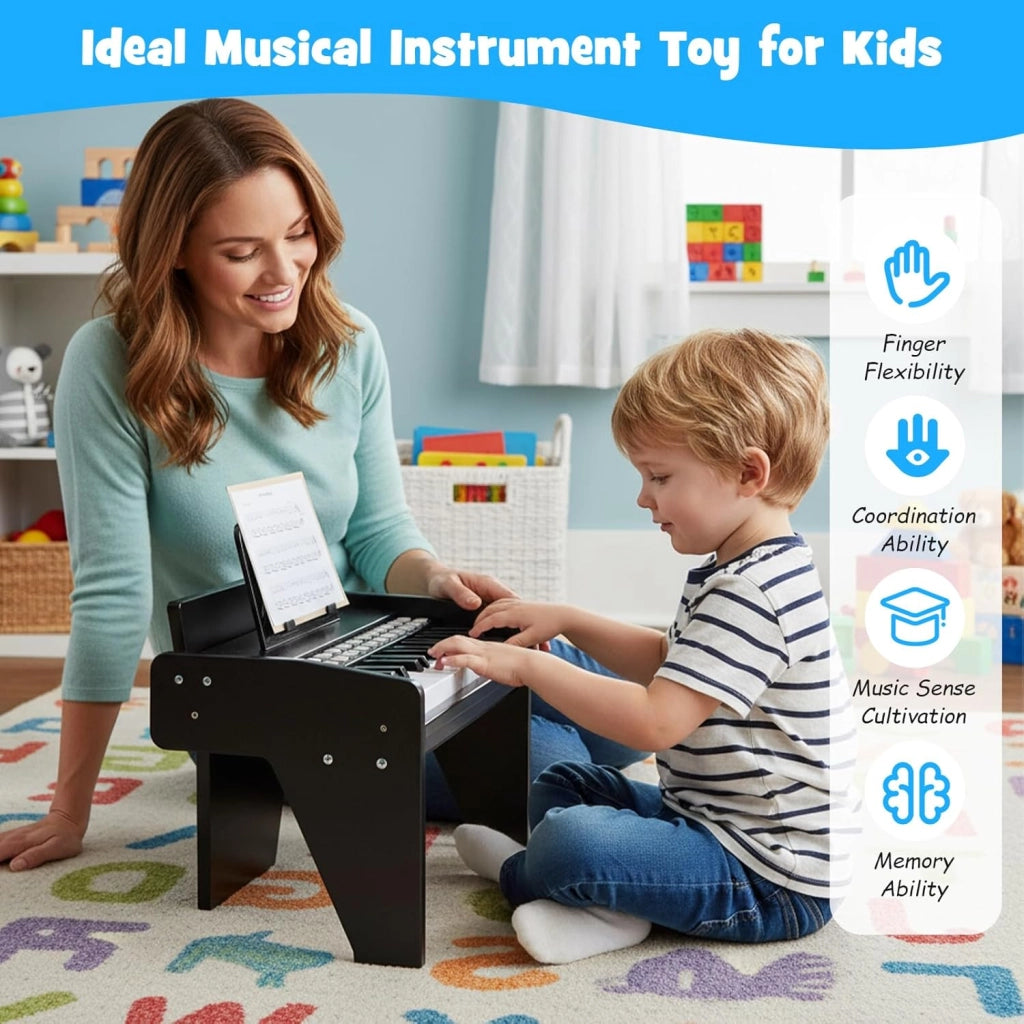 Tastiera a 25 tasti per bambini, pianoforte elettronico con tasto luminoso e leggio, pianoforte digitale per bambini di 18+ mesi, registrazione e lettura, modalità di apprendimento (nero)