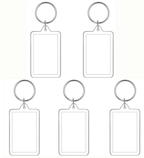 Sostegno per chiavi fotografico a doppia faccia - 5 pezzi - Rettangolare 7,6 x 5,6 cm - Translucido - Personalizzato - Facile da utilizzare
