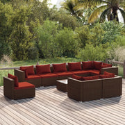 Set Divani da Giardino 10 pz con Cuscini in Polyrattan Marrone 3102635