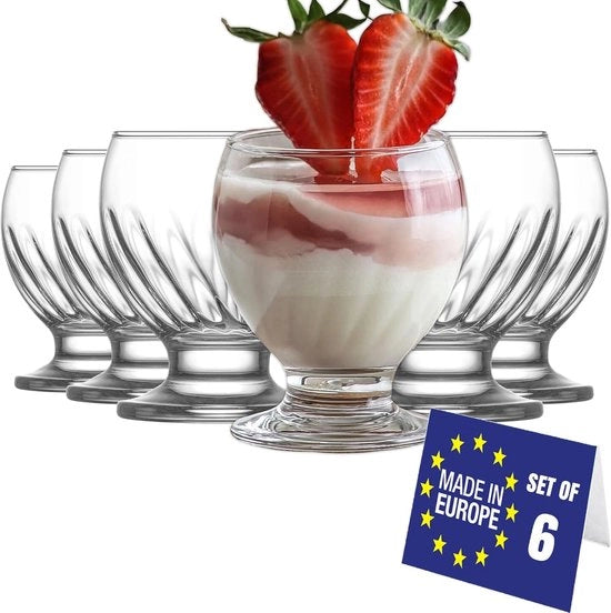 Set di 6 Coppette Moderne di Vetro, 215 ml, Senza Folloni, a Piede, Piatti per Dessert, Coppe per Dessert, Vetreria, Servire il Gelato