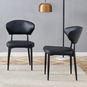 Set di 2 sedie da pranzo moderne nere in PU con schienale ergonomico e gambe in metallo