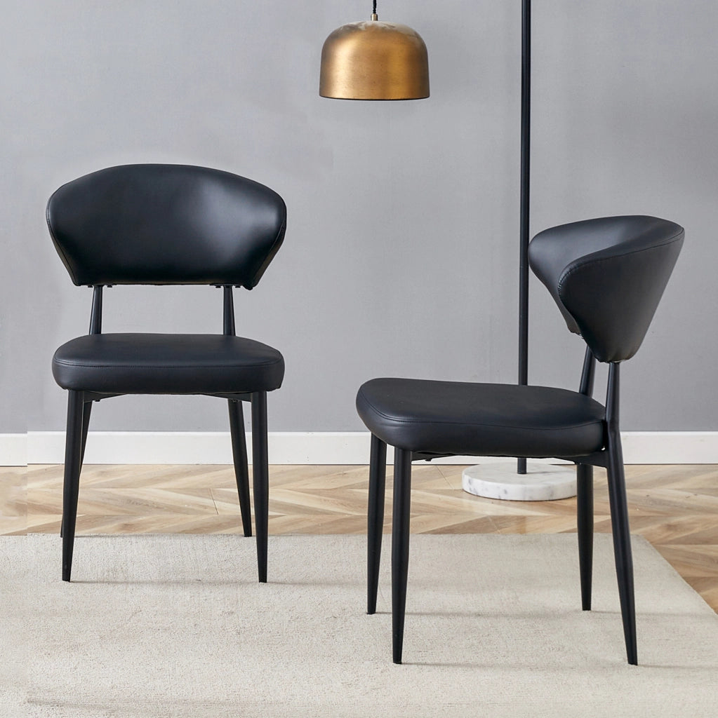 Set di 2 sedie da pranzo moderne nere in PU con schienale ergonomico e gambe in metallo