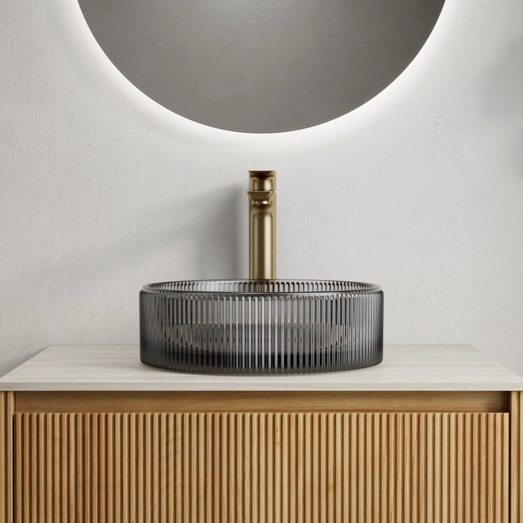 Lavabo tondo 36 cm in cristallo, trasparente e nero, senza rubinetto