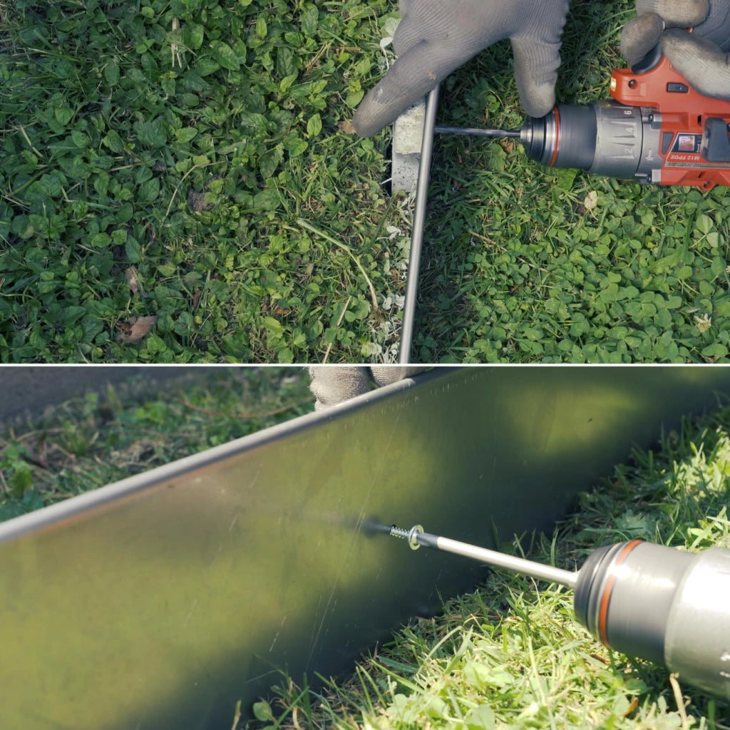 Bordura per Giardino e Orto a Giunzione in Acciaio Zincato 10 Pz da 1m x 90 mm, Bordura per Aiuola, Bordo per Aiuole Risvoltato con Picchetti