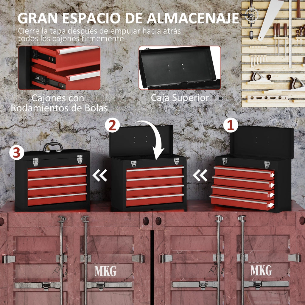 Cassettiera in Acciaio con 4 Cassetti ¨C Zephmum ¨C 51x22x39,5 cm Nero e Rosso