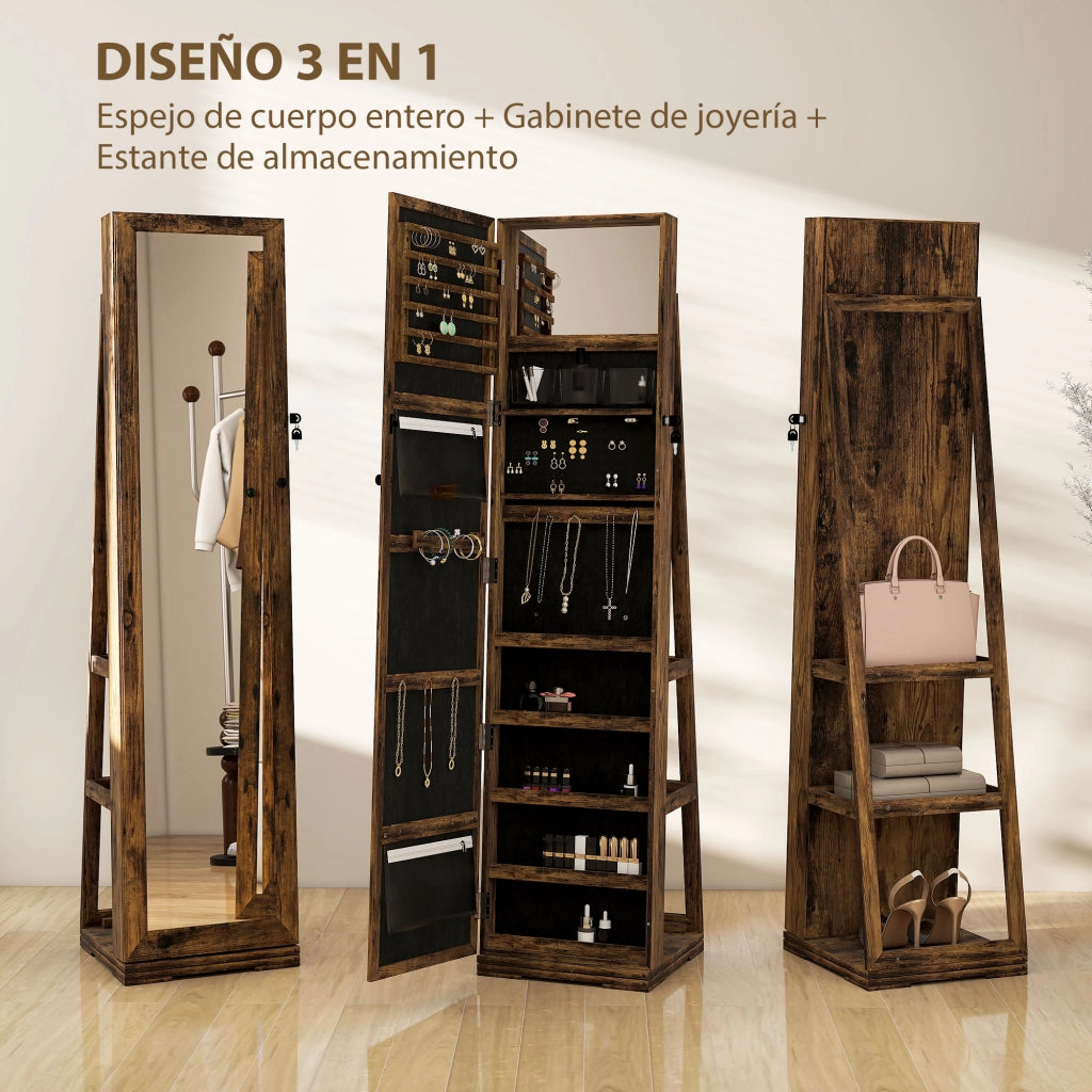 Armadio per Gioielli con Specchio Rotante ¨C zephmum ¨C Marrone 38x38x160 cm