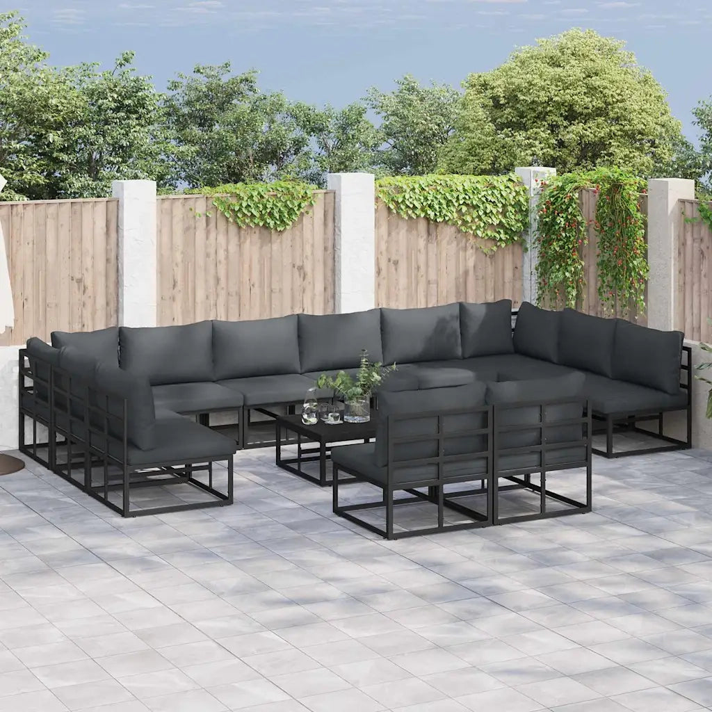 Set Divano da Giardino con cuscino 12 pcs Nero Alluminio 3378918