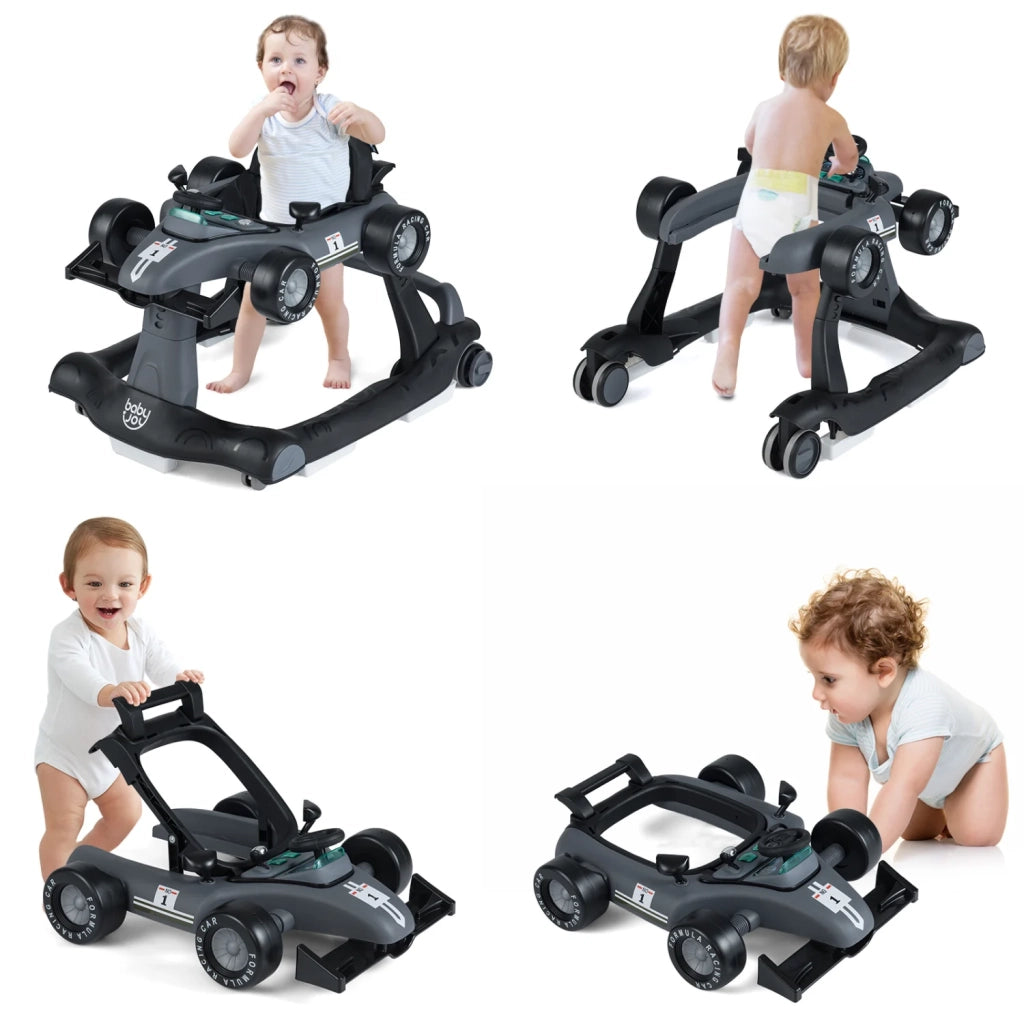 Pieghevole 4 in 1 girello attività per bambini, altezza regolabile, grigio