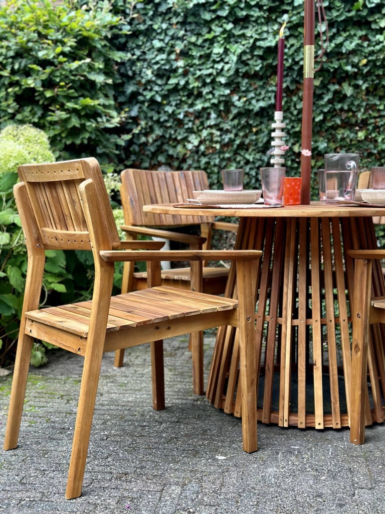 Set di 2 sedie da pranzo da giardino in legno chiaro di acacia per esterni