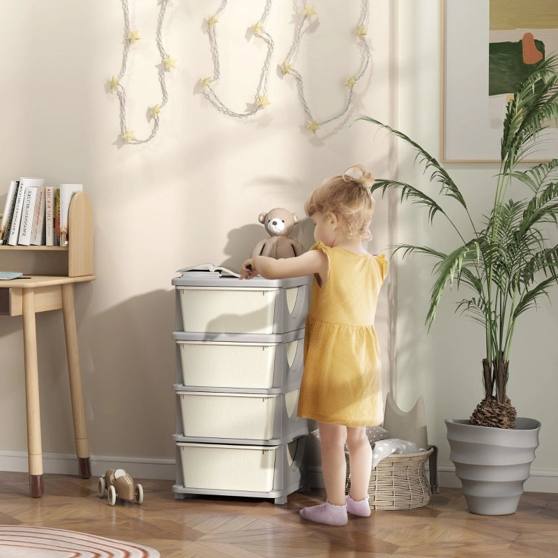 CONTENITORE per bambini con 4 cassetti 37x37x76 cm Plastica Crema