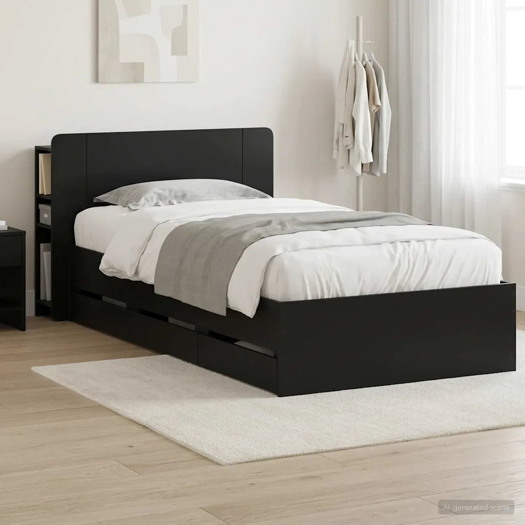 Telaio del letto con storage con testiera Nero 75 x 190 cm