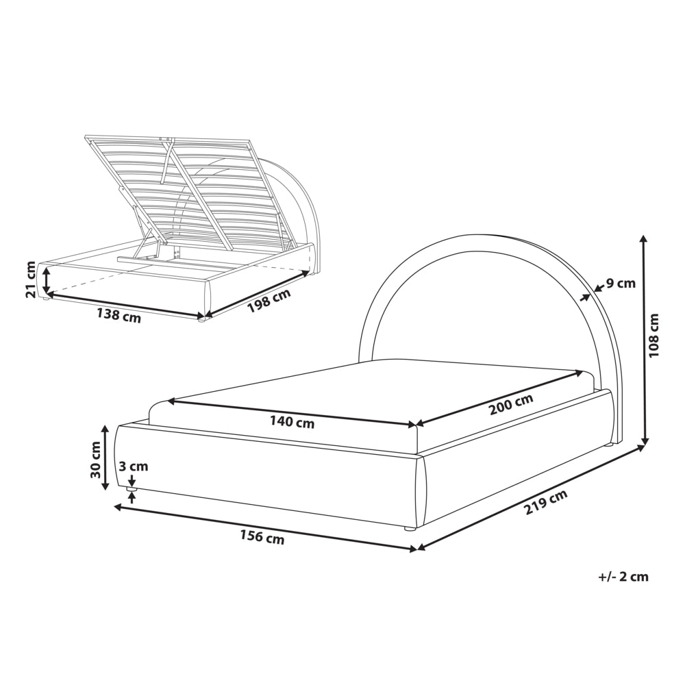Letto imbottito in tessuto di ciniglia tortora 140 x 200 cm, contenitore rialzabile con testiera e rete a doghe