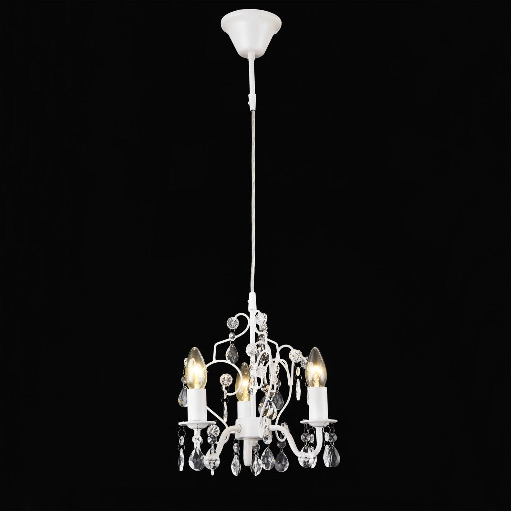 Lampada da Soffitto con Cristalli Artificiali Lampadario a Bracci 3 Fonti Luce E14 40W Plafoniera Decorativa - Bianco -