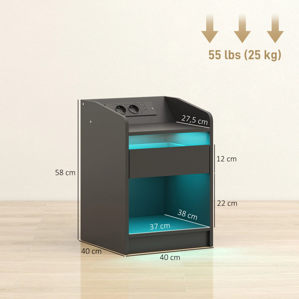 Comodino con Luci LED RGB e Cassetto ¨C Zephmum ¨C 40x40x58 Cm Nero