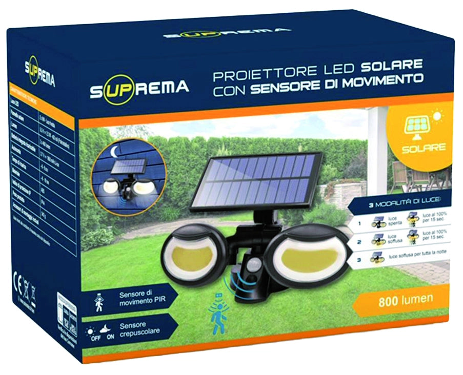 Suprema PROIETTORE SOLARE ORIENTABILE, 2x8 watt, 2x400 lumen, luce fredda