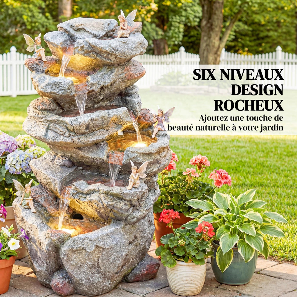 Fontana da Giardino a Cascata 6 Livelli ¨C zephmum ¨C Resina Pietra Naturale 33x27x53 cm Grigio