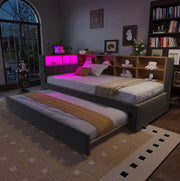Divano letto singolo con letto estraibile, LED e vani contenitivi