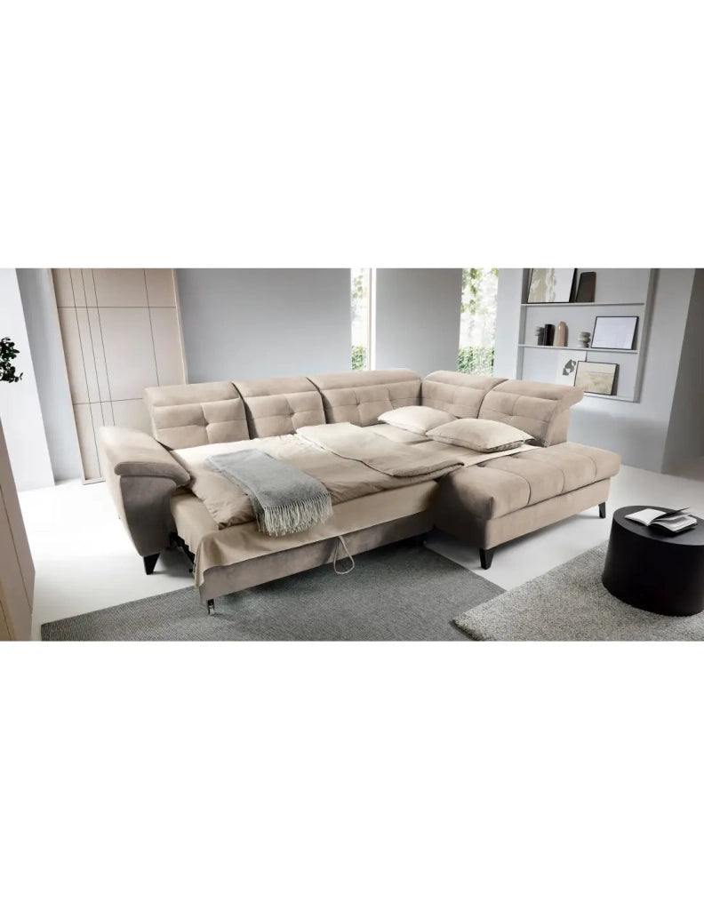 Divano ad angolo Beige 5 posti angolo destro letto supplementare INFERNO