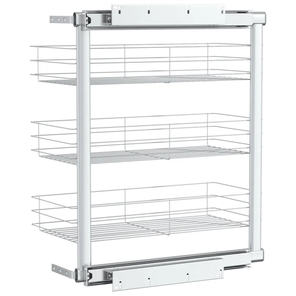 Cestino da Cucina in Rete a 3 Livelli-Scaffale per Cucina Argento 47x25x56 cm