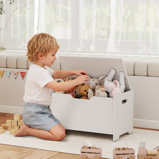 Baule Portagiochi a Forma di Orso e Capacità 20 kg 60x38x48 cm in Legno Bianco