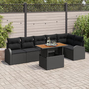 Set di divani da giardino 7 pezzi con cuscini nero polyrattan