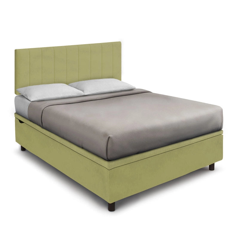 Letto imbottito Letto Matrimoniale alla Francese 140x200 cm Vertical - Contenitore,Microfibra,Tè verde
