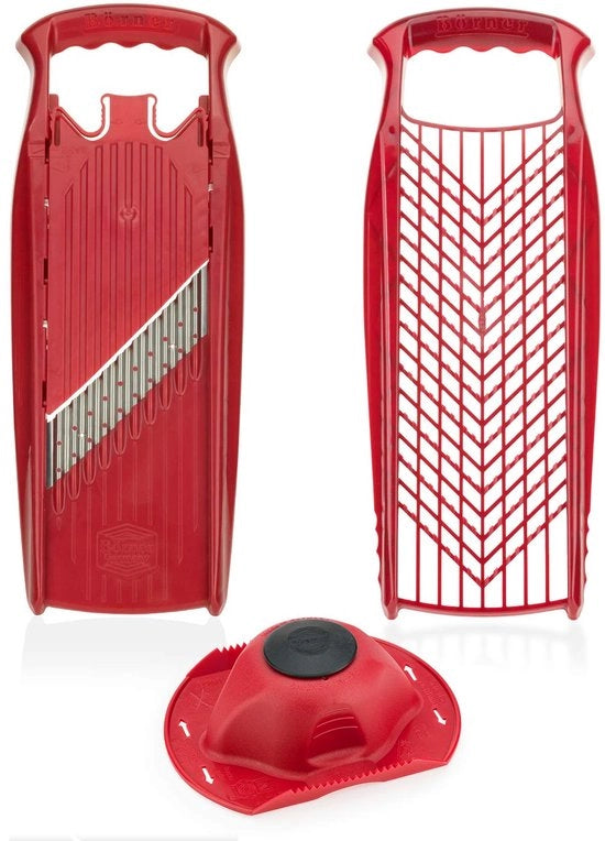 Set di raspanti da cucina (3 pezzi) • Raspante a nastro + raspante + contenitore per frutta • Acciaio inossidabile • Rosso