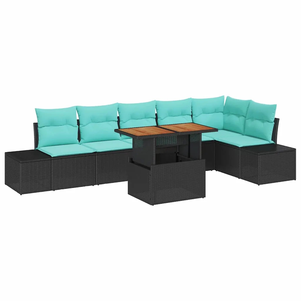 Set Divano da Giardino 7 pz Nero Poly Rattan 3358713