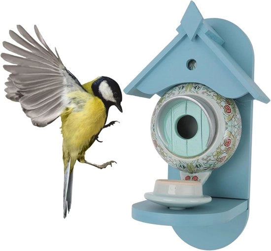 Alimentatore per Uccelli per Esterno - Casa per Uccelli con Sistema di Rilascio - Cibo per Uccelli Blu - Beccuccio - Giardino.