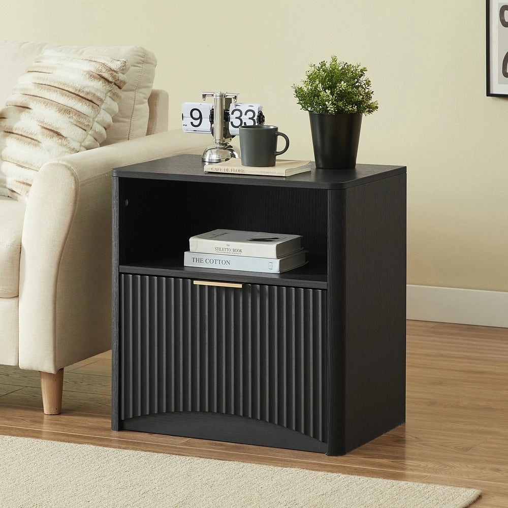 Comodino con Cassetto Aperto e Maniglie Dorate ¨C MINIMAL ¨C Nero