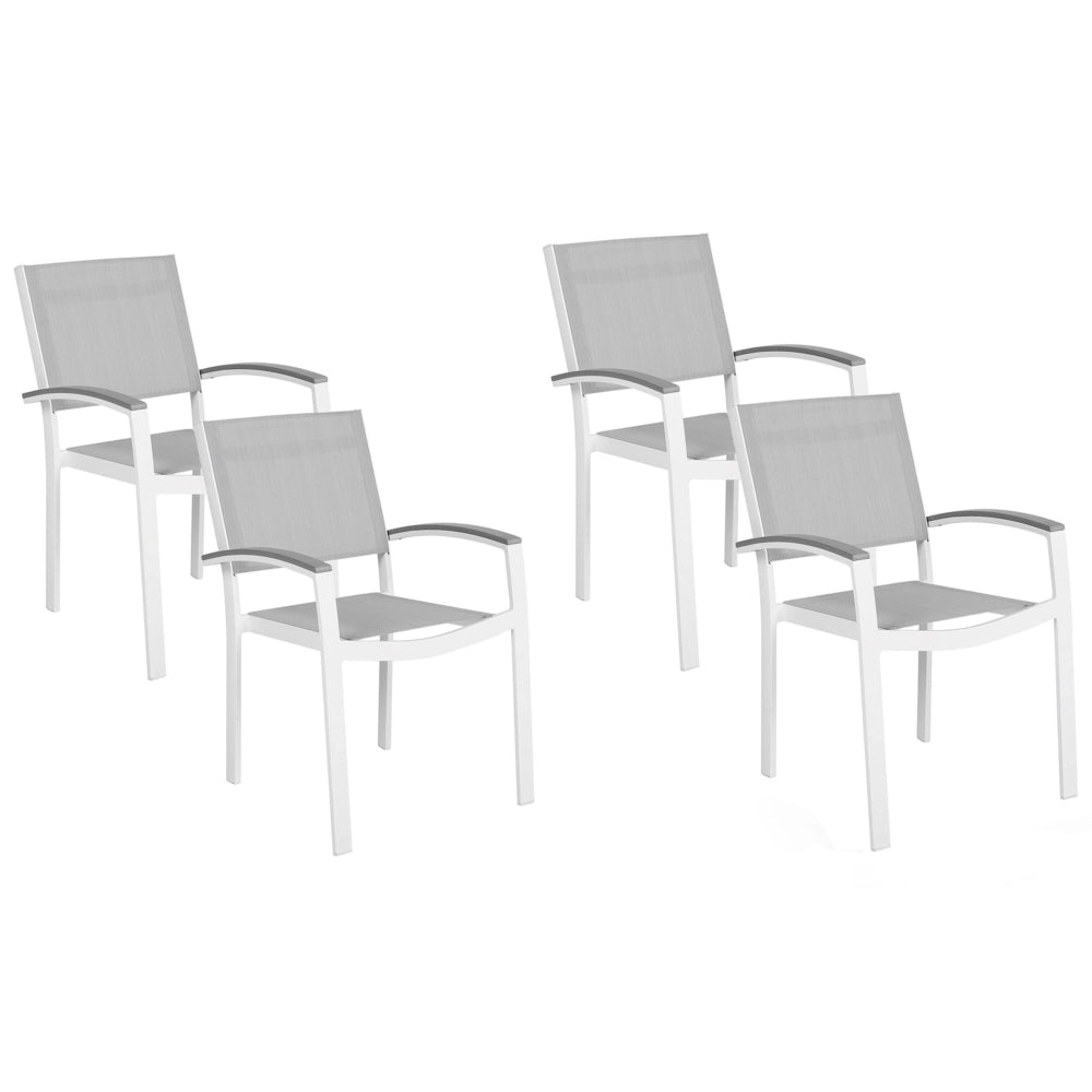 Set di 4 sedie da giardino con struttura in alluminio grigio e bianco resistente agli agenti atmosferici
