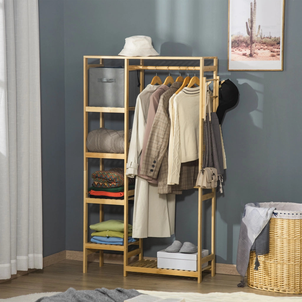 Appendiabiti a colonna in bamb¨´ con ripiani e 2 ganci ¨C zephmum ¨C 90x30x155 cm