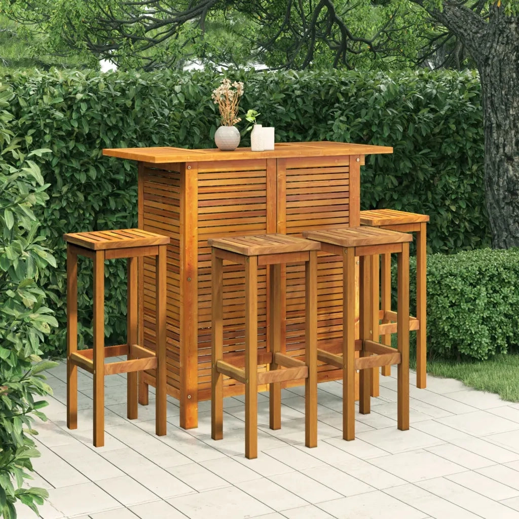 Set da Bar per Giardino 5 pz in Legno Massello di Acacia