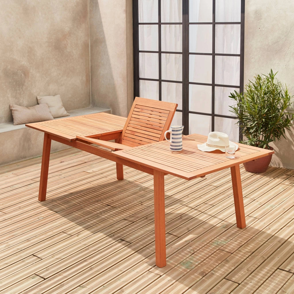 Tavolo da giardino rettangolare allungabile in legno, 8 a 10 posti,