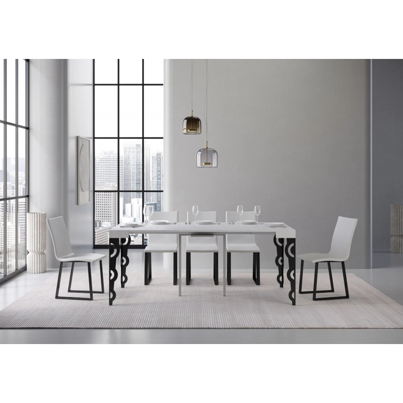 Consolle allungabile 90x40/300 cm Karamay telaio Antracite - Bianco Frassino