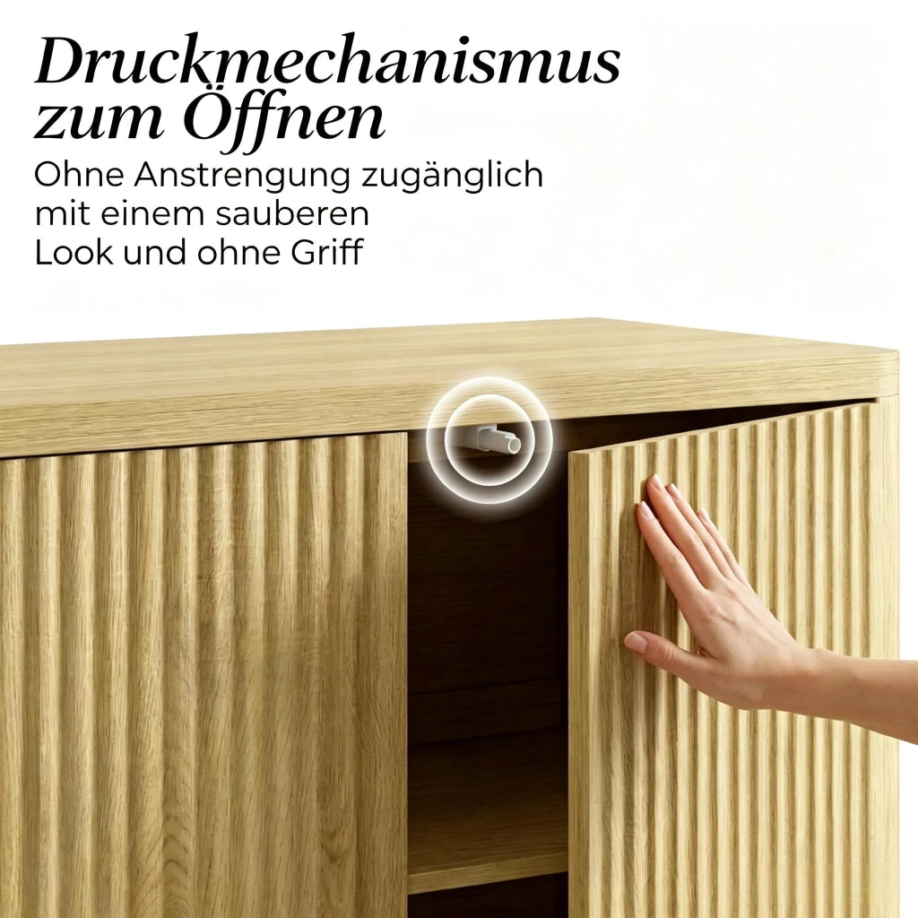 Credenza e madia con 2 ante e ripiani regolabili, finitura effetto rovere, per soggiorno e ingresso, 147 × 40 × 77 cm