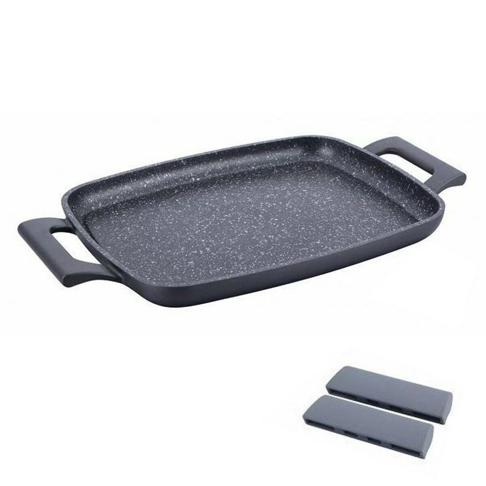 Trade Shop - Piastra Grill In Pietra 47 Cm Induzione Antiaderente Cucina Carne Barbecue Bbq -