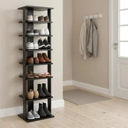 Rack per scarpe in legno 8 strati, opberging verticale per 8 pair, dimensioni 27,5x26,5x110cm, colore nero