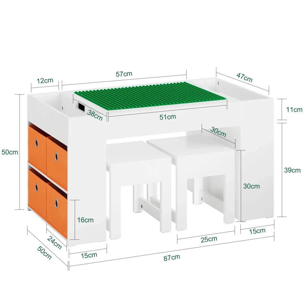 Tavolo Per Bambini Con 2 Sgabelli Set Mobili Per Bambini Tavolo Da Gioco Con Spazio Di Archiviazione 87x50x50 Cm KMB75-W SoBuy