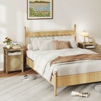 Set di 2 comodini stretti con vano aperto e finitura in vimini, 40 x 35 x 55 cm Marrone